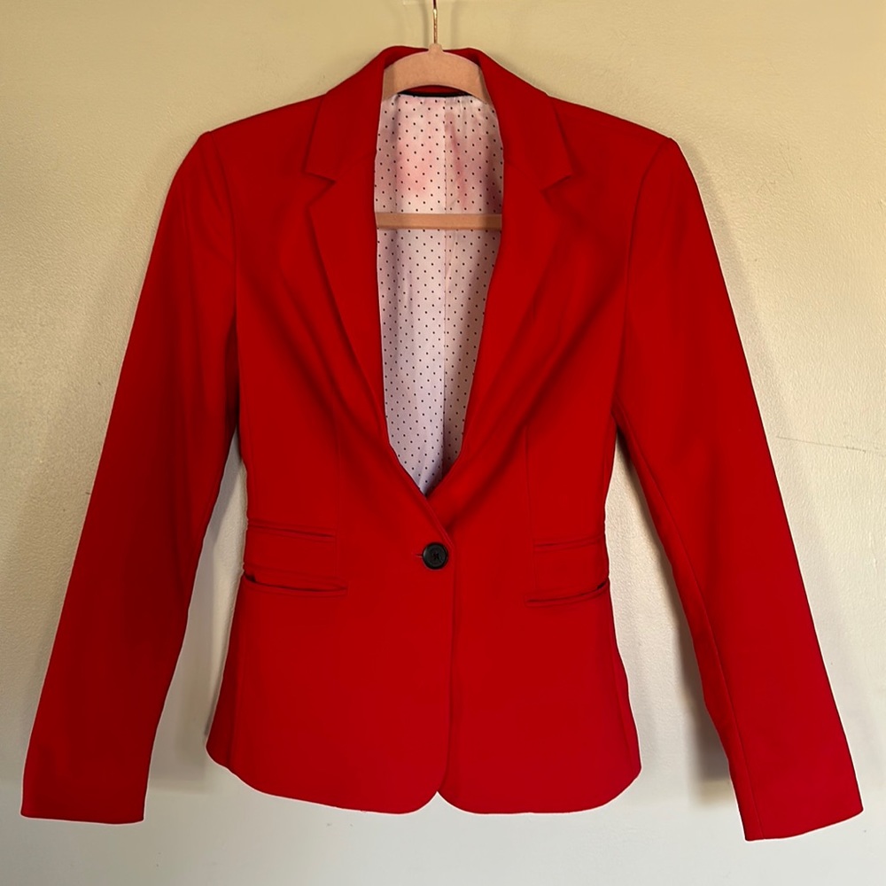 Express Notch Collar One Button Blazer - Red - 0